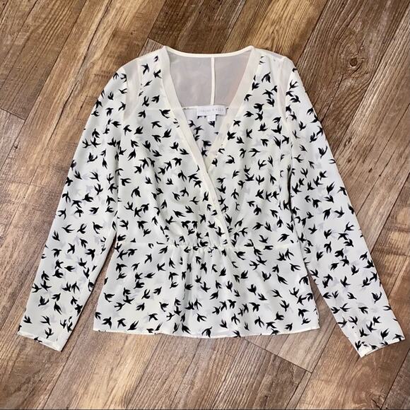 Cooper & Ella Sparrow Bird Print Peplum Top Size Small - Picture 2 of 12